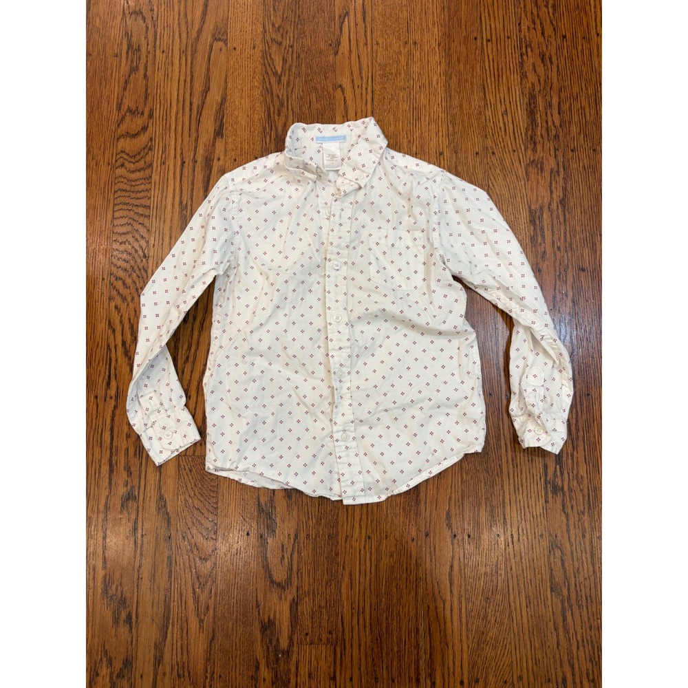 Janie and Jack Boys Size 6 White Red Diamond Print Long Sleeve Button Down Shirt
